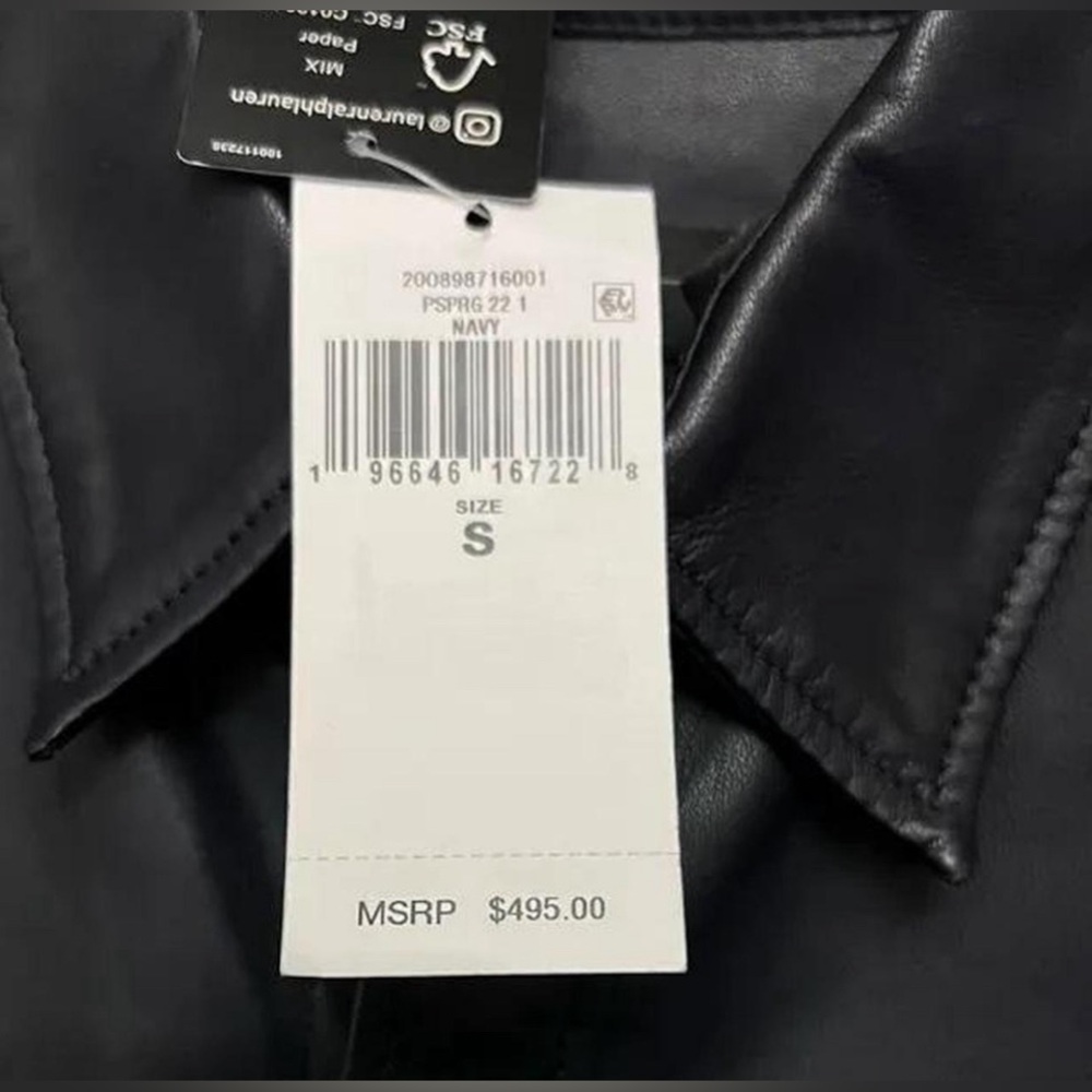 LAUREN Ralph Lauren Relaxed Fit Leather Shirt  Navy - Picture 7 of 9